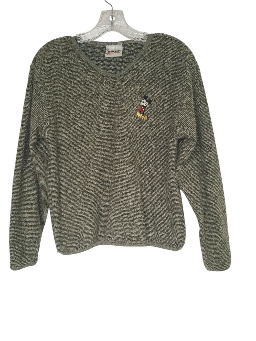 Vintage 90s WALT DISNEY WORLD Gray Green Mickey Mouse Sweater Medium Shirt